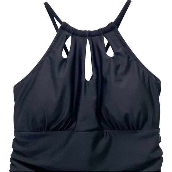 NWT Cupshe Black High Neck Keyhole One Piece Swimsuit Size Medium Tummy Control - Picture 8 of 14